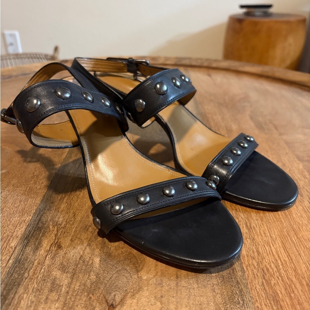 Coach Womens Studded Sandals Open Toe Kitten Heel Ankle Strap Black Size 11B